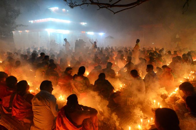 People gathering for religious Hindu ritual