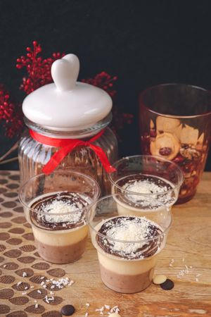 Italian dessert panna cotta with chocolate topping