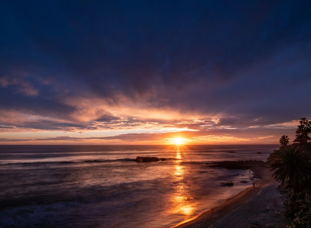 Sunset in cloudy sky over the ocean