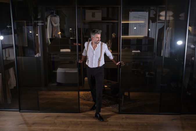 Elegant man leaving dressing room