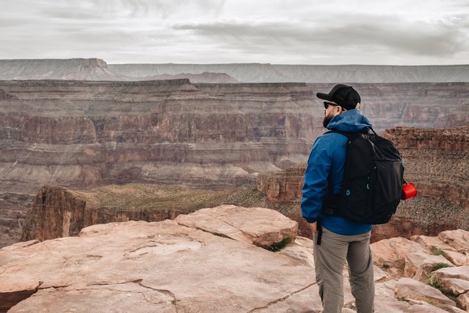 Calm male looking at pictorial landscape