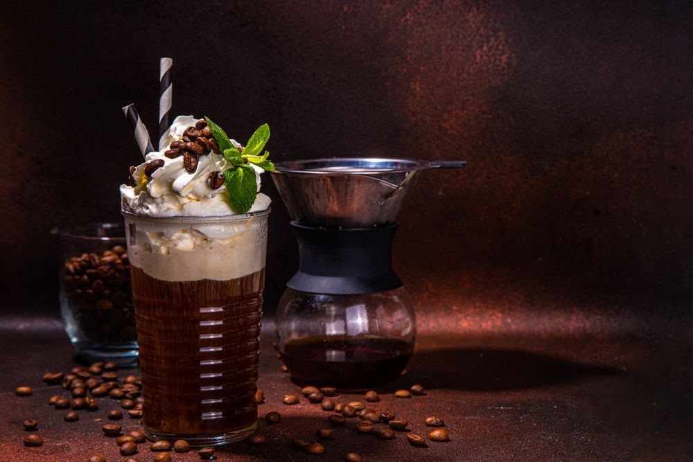 Iced coffee latte in tall glass