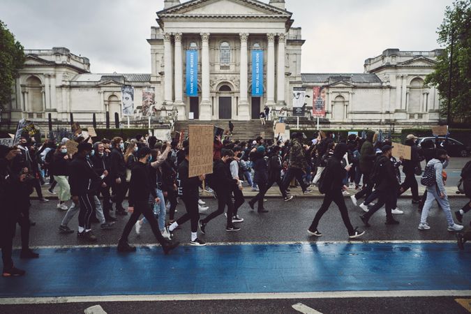 London, England, United Kingdom - June 6th, 2020: BLM protesters marching in front of Tate Britain