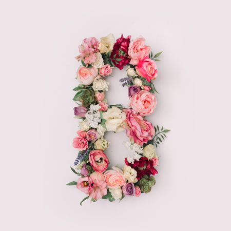 Letter B made of real natural flowers and leaves
