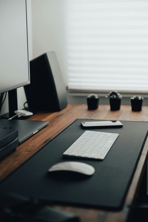 Minimalist Dark Wood Home Office Desk Setup