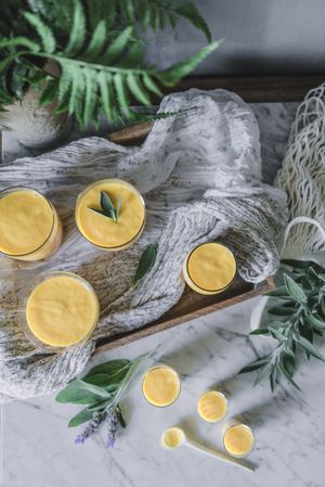 Mango dream in glass bowls on table