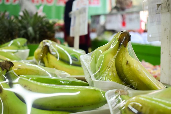 Banana pack wrapped and for sale in market store