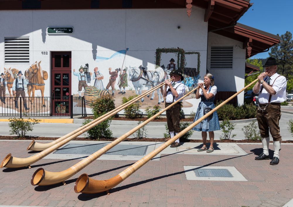 Alpenhorn demonstration at the Bavarian Celebration of Spring festival in Leavenworth, Washington