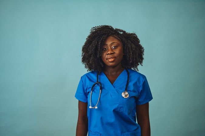 Portrait of Black medical professional dressed in scrubs
