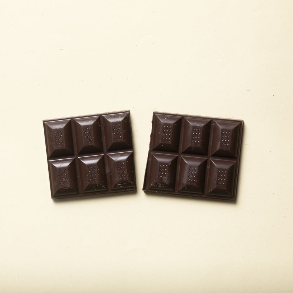 Chocolate bar broken in half
