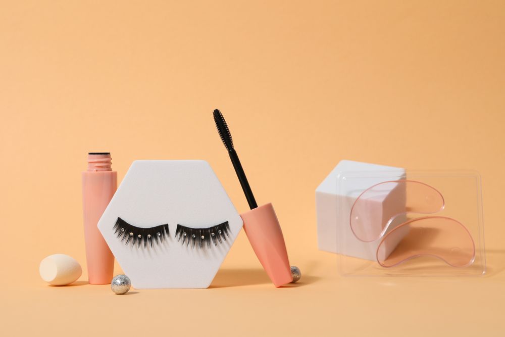 concept of cosmetology tools and beauty treatment, false eyelashes