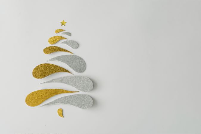 Christmas tree made of gold and silver glitter paper