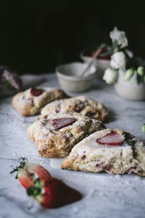 Strawberry scones on marble table