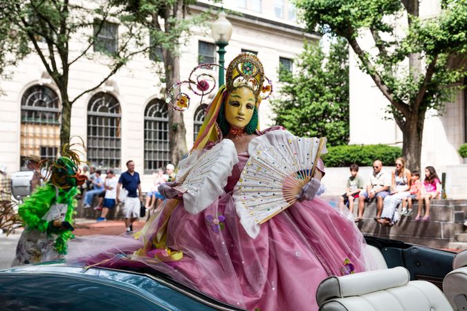 Masqued royal at FestivALL Art Parade, Charleston, West Virginia
