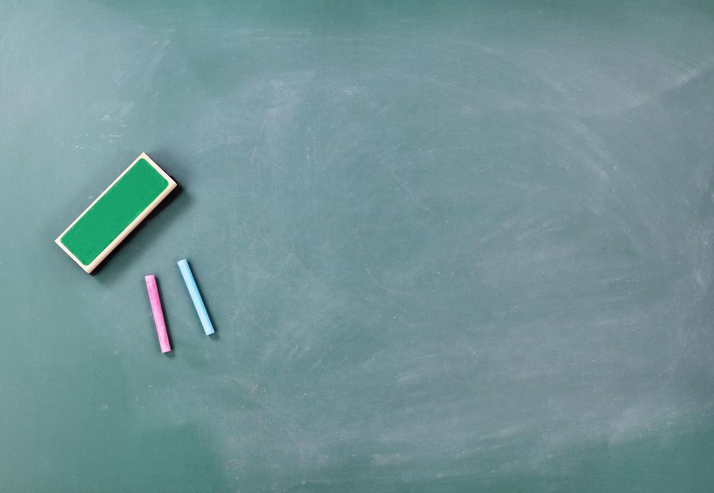 Green chalkboard with eraser and chalk