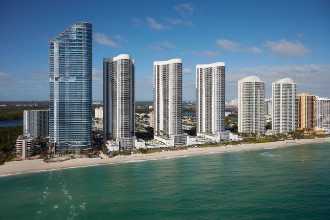 Aerial view of Miami Beach skyscrapers