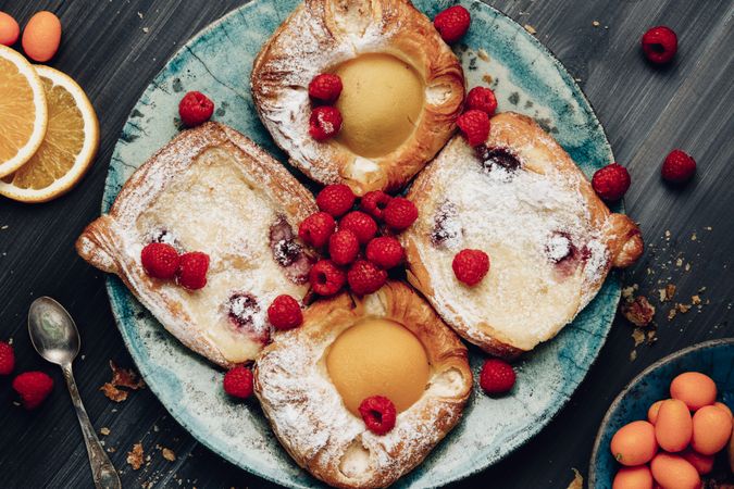 Raspberry Danish Pastries on Plate