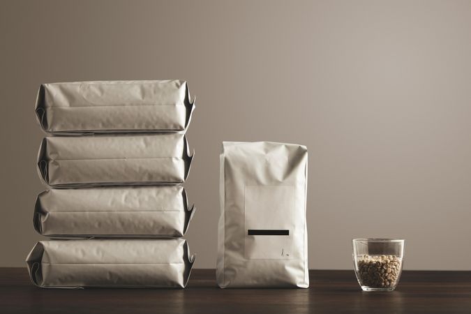 Stack of coffee bean bags