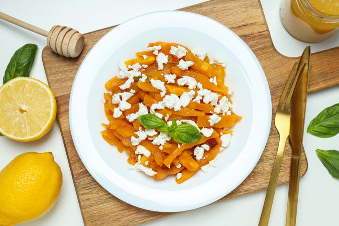 Concept of tasty homemade dish - baked pumpkin