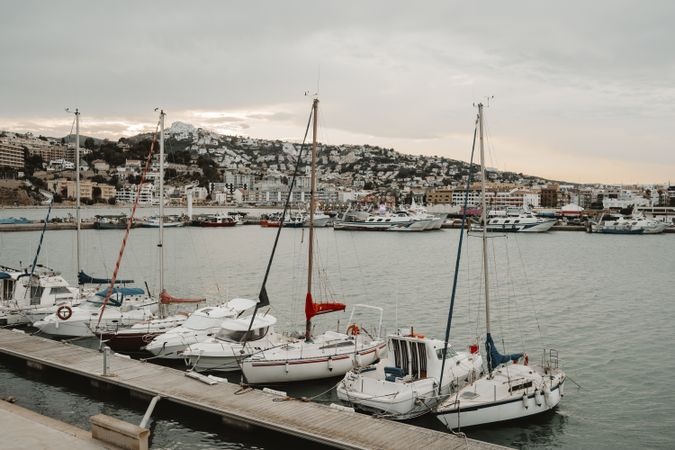 Yachts docked in sea port
