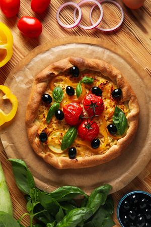 Concept of tasty food, Vegetable galette, top view