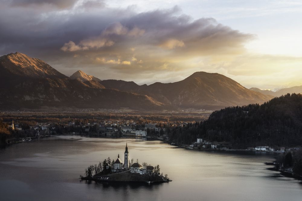 Lake landscape at golden hour