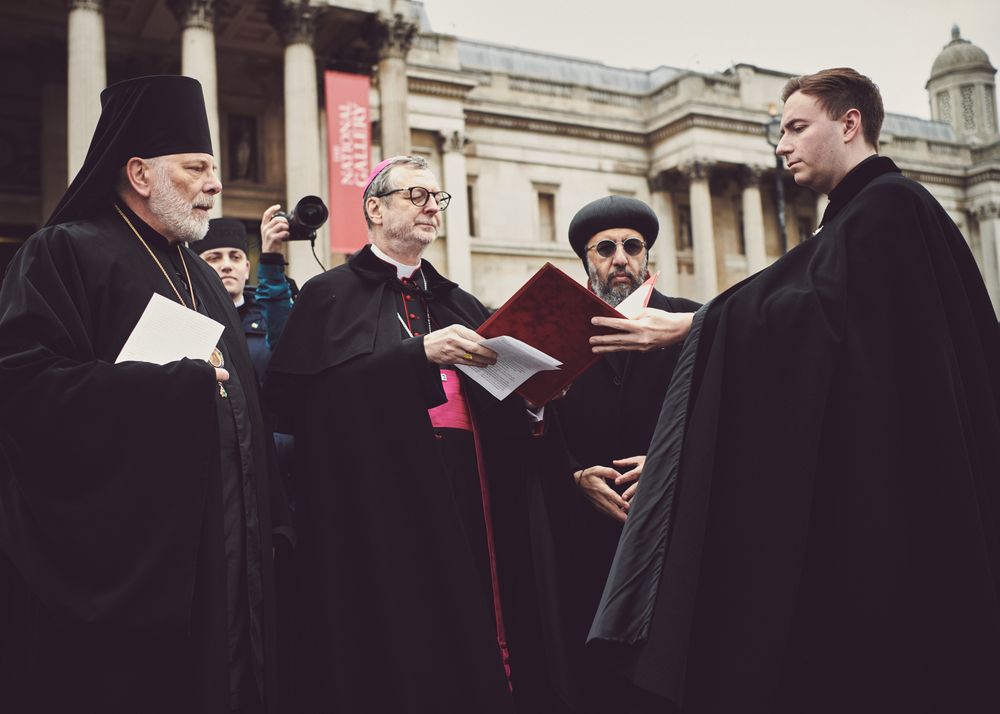 London, England, United Kingdom - March 5 2022: Religious leaders in London addressing the crowd