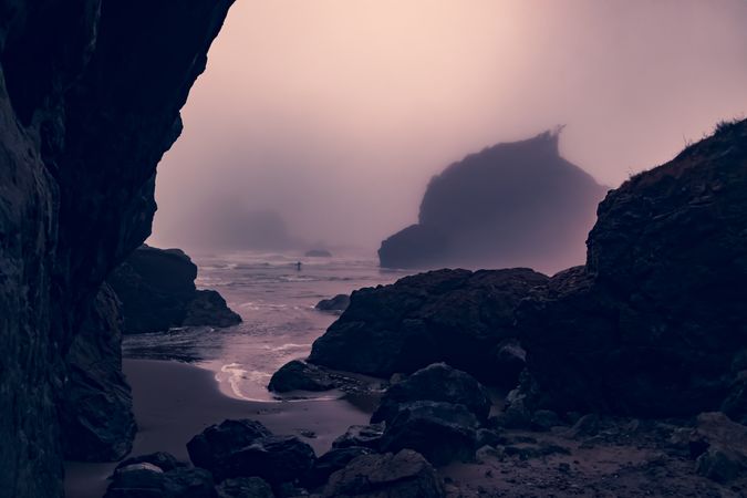 Foggy rocky coast