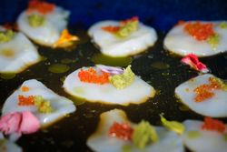 scallops snack with red caviar