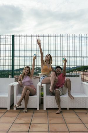 Group of friends having a pool party