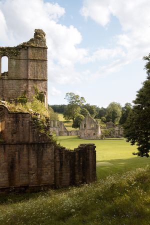 Exterior of medieval castle on sunny day