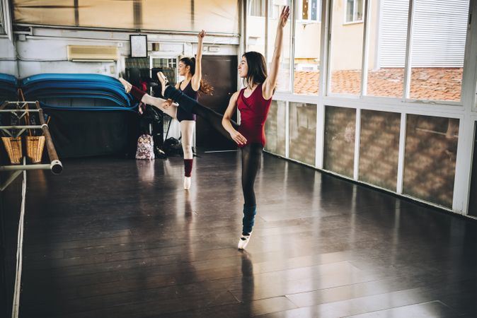 Dancers of ballet training together