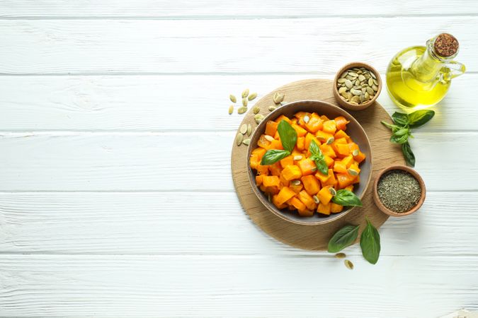 Concept of tasty homemade dish - baked pumpkin