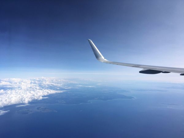 Airplane wings and sky
