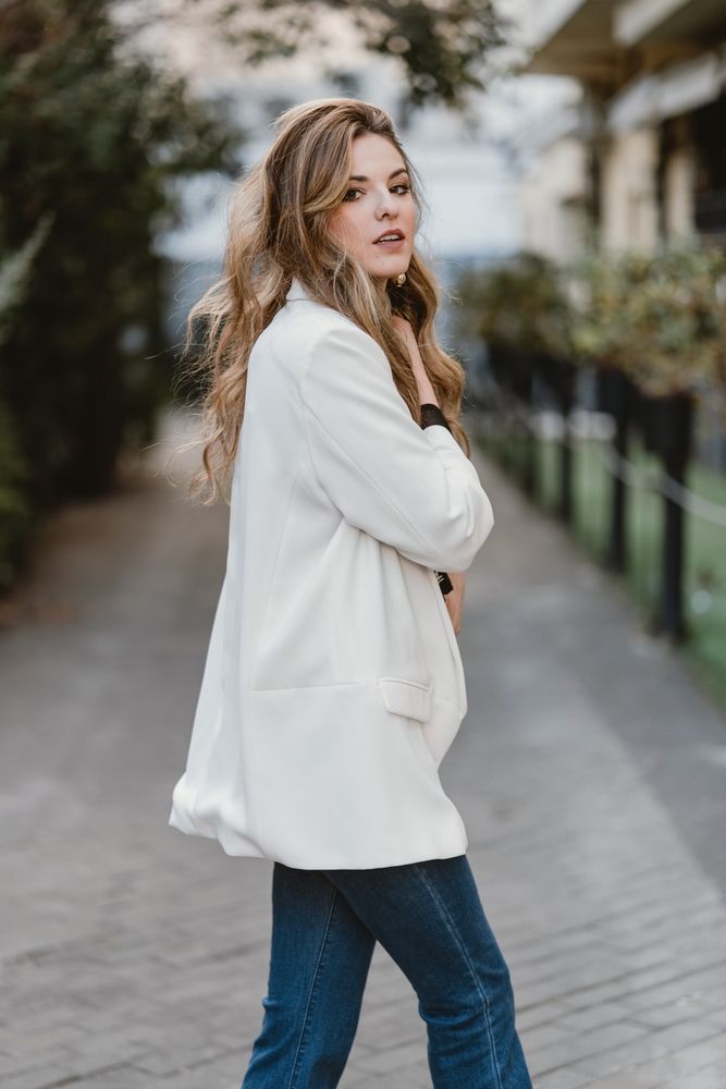 Charming woman posing on street