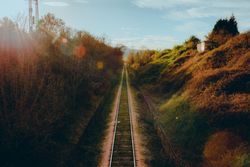 Railway between plants on hills