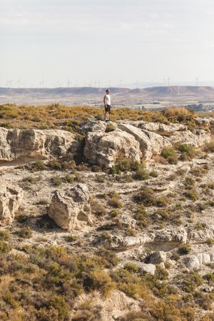Fit man standing in isolated rugged terrain