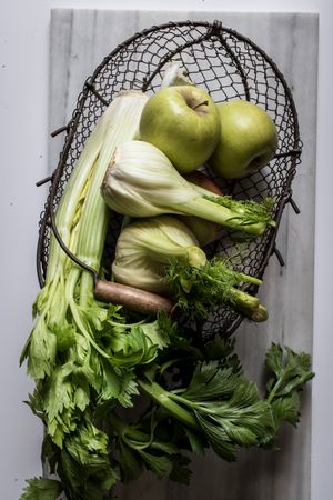 Green vegetables, fruits and nuts for cooking