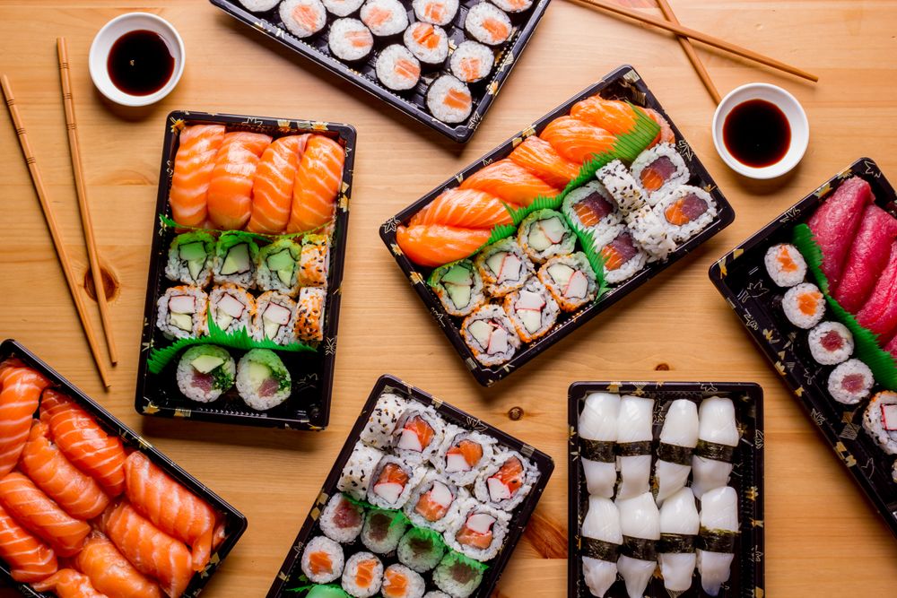 Tasty sushi served in a table