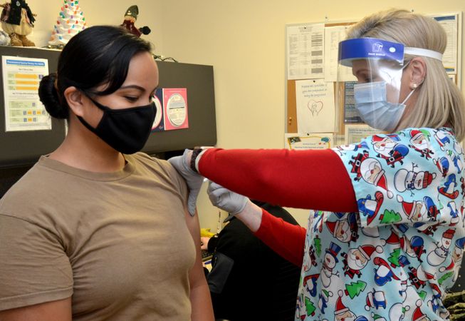 Jacksonville, FL - USA, Dec 18, 2020: Nurse receiving COVID-19 vaccine