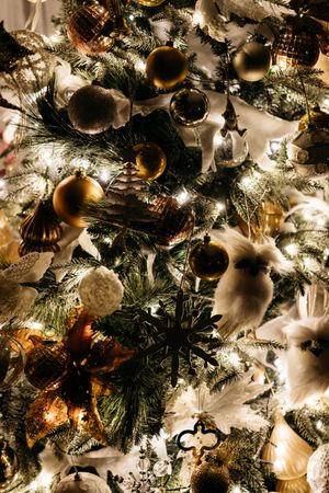 Bright Christmas tree in cozy room