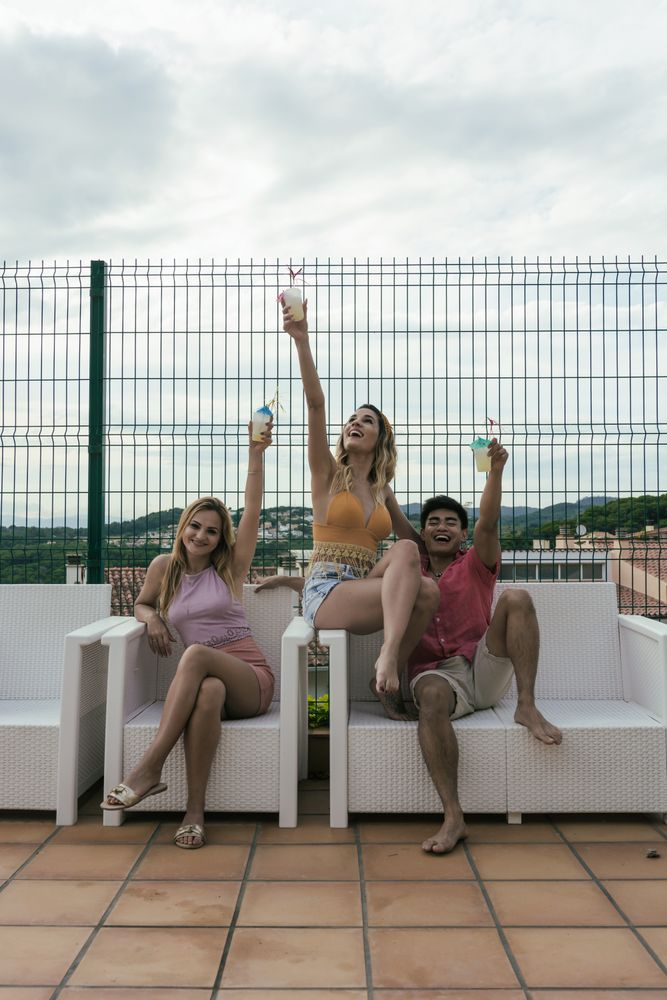 Group of friends having a pool party