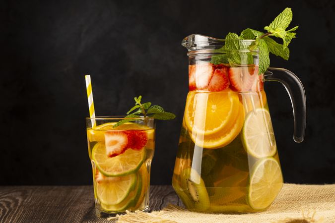 Water flavored with fresh summer fruit.