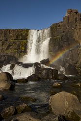 Rainbow at Langistígur Waterfall Iceland
