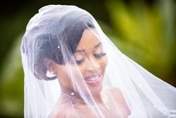Portrait of shy bride outdoor
