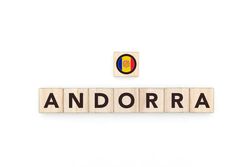 Wooden blocks bearing the name and flag of Andorra.