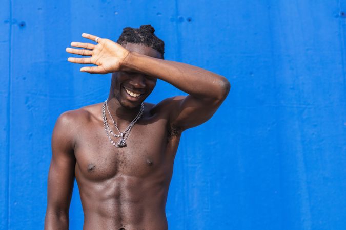 Muscular Black man with naked torso
