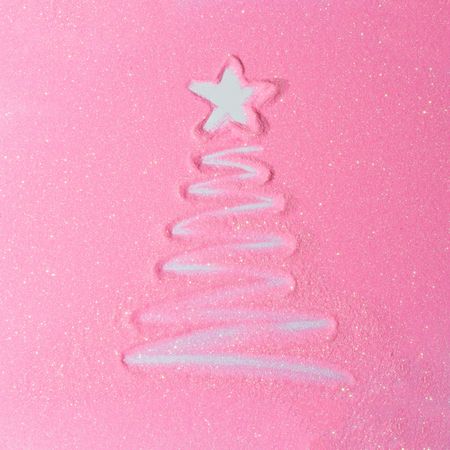 Pink glitter background with Christmas tree
