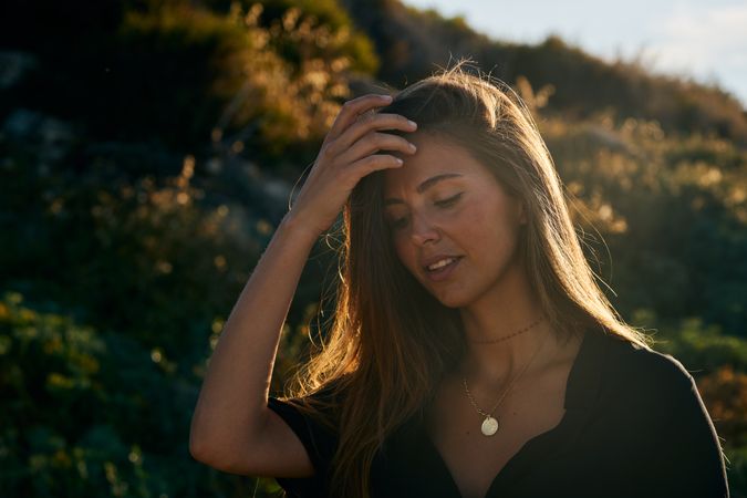 Cheerful  woman looking away