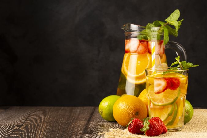 Water flavored with fresh summer fruit.